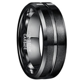 Lovely 8mm Frosted Surface Middle Groove Plated Black Tungsten Carbide Rings for Men - Wedding  Jewelry