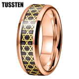 High Quality Inlaid with Golden Hexagram Star 8mm Men's  Comfortable Fit Rings - Men's Tungsten Wedding Bands