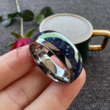 Awesome Blue Crystal Stone Inlaid 4/6/8MM Men's and Women's Comfortable Fit Wedding Tungsten Rings