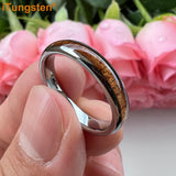 Fine 4mm Men Women Domed Polished Koa Wood Ring Nice Tungsten Comfort Fit Wedding Band Trendy Jewelry