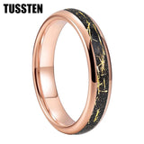 Pleasing Black Inlaid Gold Color Foil 4mm Tungsten Carbide Steel Rings  Wedding Ring for Men and Women Jewelry