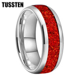 Amazing 6/8MM Tungsten Carbide Rings with Dome Polishing Center Red Opal Stone Inlay Comfortable Fit Wedding Bands