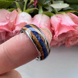 Blue Lapis Whisky Wood Inlay 4 Colors 8mm New Tungsten Carbide Ring for Men and Women Engagement Wedding Band