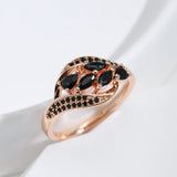 Luxury Design Water Drop 14K Rolled Rose Gold Women's Ring With Black AAA Zircon Crystals Elegant Party Jewelry