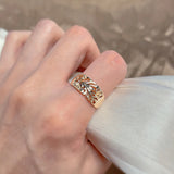Exquisite Hollow Embossed Flowers 14K Rolled Rose Gold Rings for Women - Fashion Geometric Charm Party Jewelry