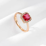New Arrival Luxury AAA  Red Zircon Crystal Ring For Women 14K Rolled Rose Gold Classic Jewelry Gift