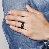 Lovely 8mm Frosted Surface Middle Groove Plated Black Tungsten Carbide Rings for Men - Wedding  Jewelry