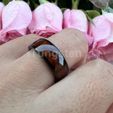 Dark Wood Inlay Domed Polished 8mm 6mm 4mm Men Women Tungsten  Comfort Fit Wedding Band Fashion Jewelry Ring