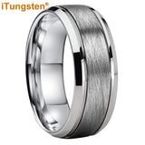 Classic Stepped Beveled Special Brushed 6mm 8mm Fashion Rings Tungsten Comfort Fit Wedding Band for Men Women