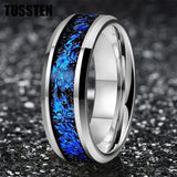 Blue Foil Inlay Beveled Polished Shiny 6/8MM Tungsten Ring for Men Women, Comfortable Fit Engagement Wedding Bands