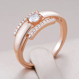 Fashion Simple Glossy AAA Zircon Diamonds Filled 14K Rose Gold Bride Wedding Rings For Women - Daily Fine Jewelry