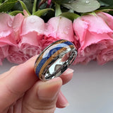Blue Lapis Whisky Wood Inlay 4 Colors 8mm New Tungsten Carbide Ring for Men and Women Engagement Wedding Band