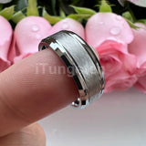 Classic Stepped Beveled Special Brushed 6mm 8mm Fashion Rings Tungsten Comfort Fit Wedding Band for Men Women