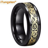 Awesome Blue Carbon Fiber Inlay Dragon 8mm Beveled Edges Ring for Men and Women Tungsten Comfort Fit Wedding Band