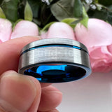Offset Groove Brush Finish Excellent Quality 8mm Black Tungsten Comfort Fit Wedding Band for Men and Women