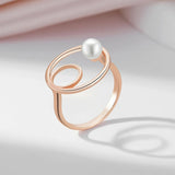 New Arrival Luxury Pearl 14K Rolled Rose Gold Round Rings For Women - Luxury Ethnic Daily Fine Jewelry