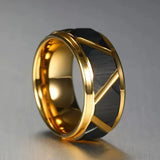 Amazing Brushed Groove Beveled Edge Pattern Black Gold Color 6mm/8mm Mens Tungsten Engagement Ring Wedding Bands