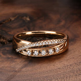 New Hollow Geometric Filled 14K Rose Gold AAA Zircon Diamonds Fashion Rings for Women Personality Party Jewelry