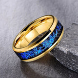Blue Foil Inlay Beveled Polished Shiny 6/8MM Tungsten Ring for Men Women, Comfortable Fit Engagement Wedding Bands