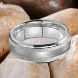 Superb Blank Stepped Beveled Edges Brushed Finish Core 2/3mm Groove Pipe Cut Polished 8MM Tungsten WEdding Bands
