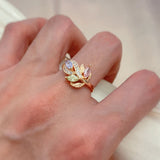 Colorful Crystal Flower Design Romantic 14K Filled Rose Gold Bride Fine Rings Lover's Fine Jewelry Luxury Gift