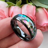 Superb Abalone Shell Inlay Domed Shape Polished Shiny Tungsten Carbide Ring Men, Women Comfort Fit Wedding Bands