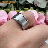 Center Brushed Polished Finish 10mm 12mm Mens Tungsten Flat Big Finger Rings, Comfort Fit Engagement Wedding Bands