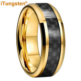 Outstanding Black Carbon Fiber Inlay 8mm Blue Tungsten Men Women Rings Comfort Fit Engagement Wedding Bands