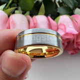 Offset Groove Brush Finish Excellent Quality 8mm Black Tungsten Comfort Fit Wedding Band for Men and Women