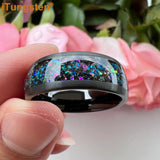 Beautiful Galaxy Series Opal Domed Brushed 8mm Black Tungsten Comfort Fit Wedding BandS For Men and Women