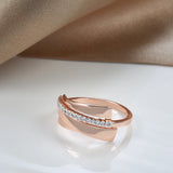 Geometric Smooth Edge Design Filled 14K Rose Gold AAA+ Zircon Diamonds Rings for Women - Minimalist Party Jewelry