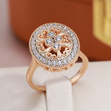 Luxury Vintage Texture Design AAA Zircon Diamonds Women's Rings Filled 14K Rose Gold Elegant Party Jewelry