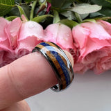 Blue Lapis Whisky Wood Inlay 4 Colors 8mm New Tungsten Carbide Ring for Men and Women Engagement Wedding Band