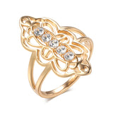 Trendy Boho Hollow Flower Filled 14K Rose Gold AAA Zircon Crystals Fine Rings for Women Bride Wedding Jewelry