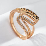 Luxury Geometric Filled 14K Rose Gold AAA+ Black And White CZ Diamonds Setting Hollow Ring - Ethnic Wedding Jewelry