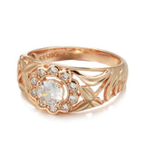 Elegant Hollow Unusual Flower Design 14K Rolled Rose Gold AAA Zircon Crystals Rings for Women Fashion Party Jewelry