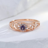 Elegant AAA Purple Zircon Crystals Hollow Texture Design 14K Filled Rose Gold Rings for Women Party Jewelry