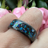 Super 8mm Multi Facet Hammer With Galaxy Series Opal Inlay Comfort Fit Men Women Tungsten Wedding Band