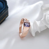 Glossy Rolled 14K Rose Gold Fashion Square Purple AAA Zircon Crystals Personality Rings, Party Daily Costume Jewelry