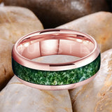 Green Moss Agate Inlay 6/8MM Dome Edges Tungsten Carbide Rings Mens Womens Fashion Engagement Wedding Bands