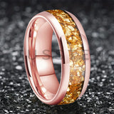 Outstanding Inlaid Gold colored crystal stone 4/6/8MM Men's and Women's Comfortable Fit Wedding Tungsten Ring