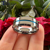 Beveled Polished Brushed Finish 8MM Two Tone Blue Groove Tungsten Carbide Comfort Fit Ring Men Women
