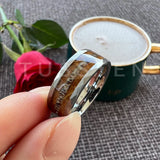 Super 8MM Whisky Wood Pilose Antler Ring Hammered Tungsten Pipe Cut Finish Comfort Fit Wedding Band For Men Women