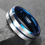 Super Trendy Blue/Gold Line With Silver Brushed 8MM Men Tungsten Carbide Rings Europe Style Wedding Bands Jewelry