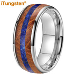 Blue Lapis Whisky Wood Inlay 4 Colors 8mm New Tungsten Carbide Ring for Men and Women Engagement Wedding Band