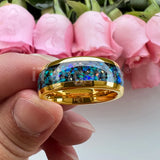 Nice Shiny Galaxy Opal Domed Polished 8mm Tungsten Men and Women Comfort Fit Engagement Wedding Bands