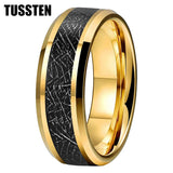 High Quality Beveled Polished Finish 8MM Black Meteorite Rings Men and Women Tungsten Gold Comfort Fit Wedding Band