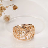 Elegant Hollow Texture Glossy Filled 14K Rose Gold Wide Rings For Women Vintage Ethnic Style Fashion Jewelry