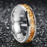 Outstanding Inlaid Gold colored crystal stone 4/6/8MM Men's and Women's Comfortable Fit Wedding Tungsten Ring