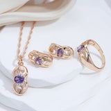 Luxury Purple Oval Filled 14K Rose Gold AAA Zircon Crystals Rings For Women, Bridal Fine Jewelry Trendy Rings